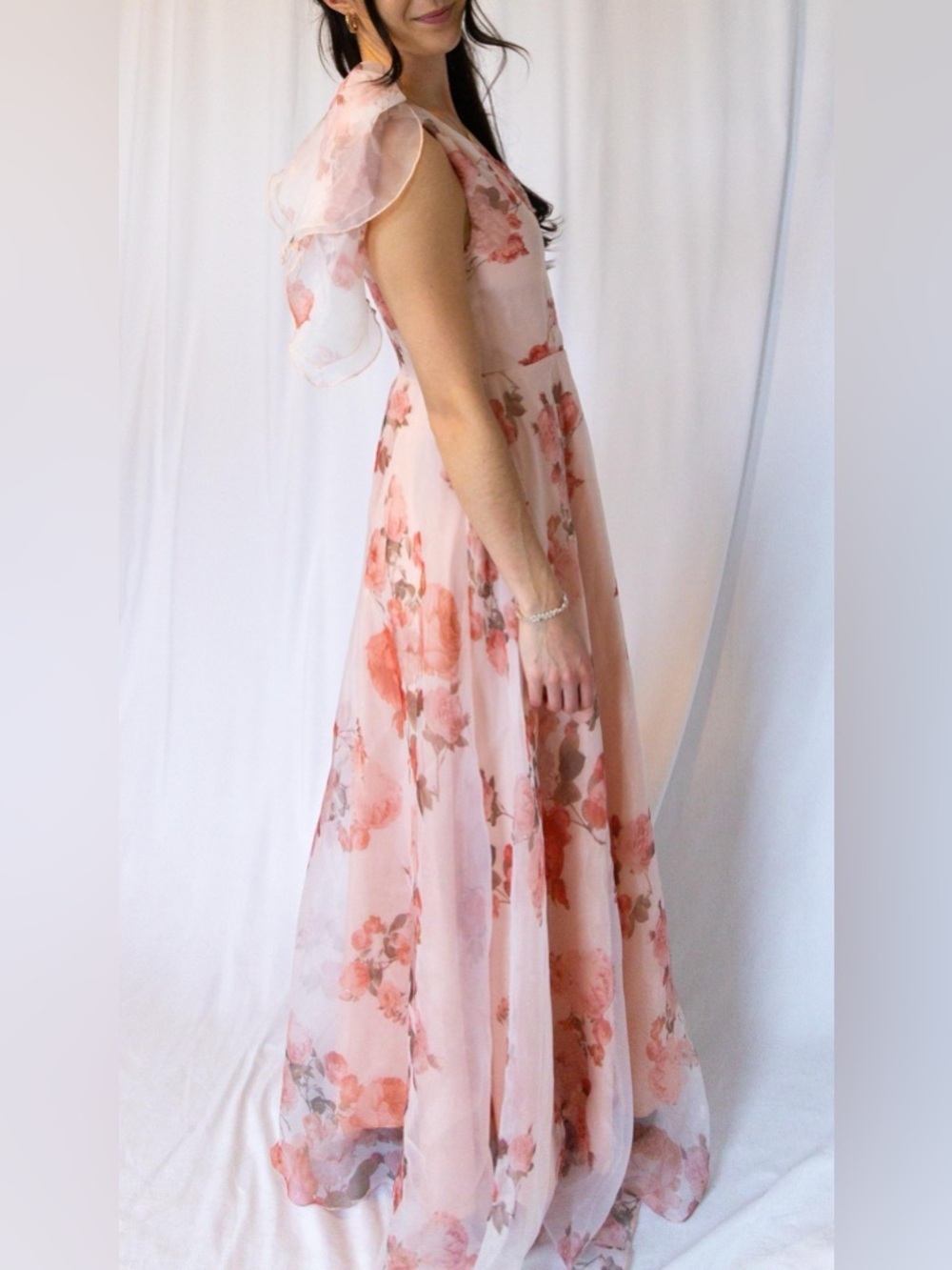 One-Shoulder Pink Floral Maxi Dress - Picture 10 of 11